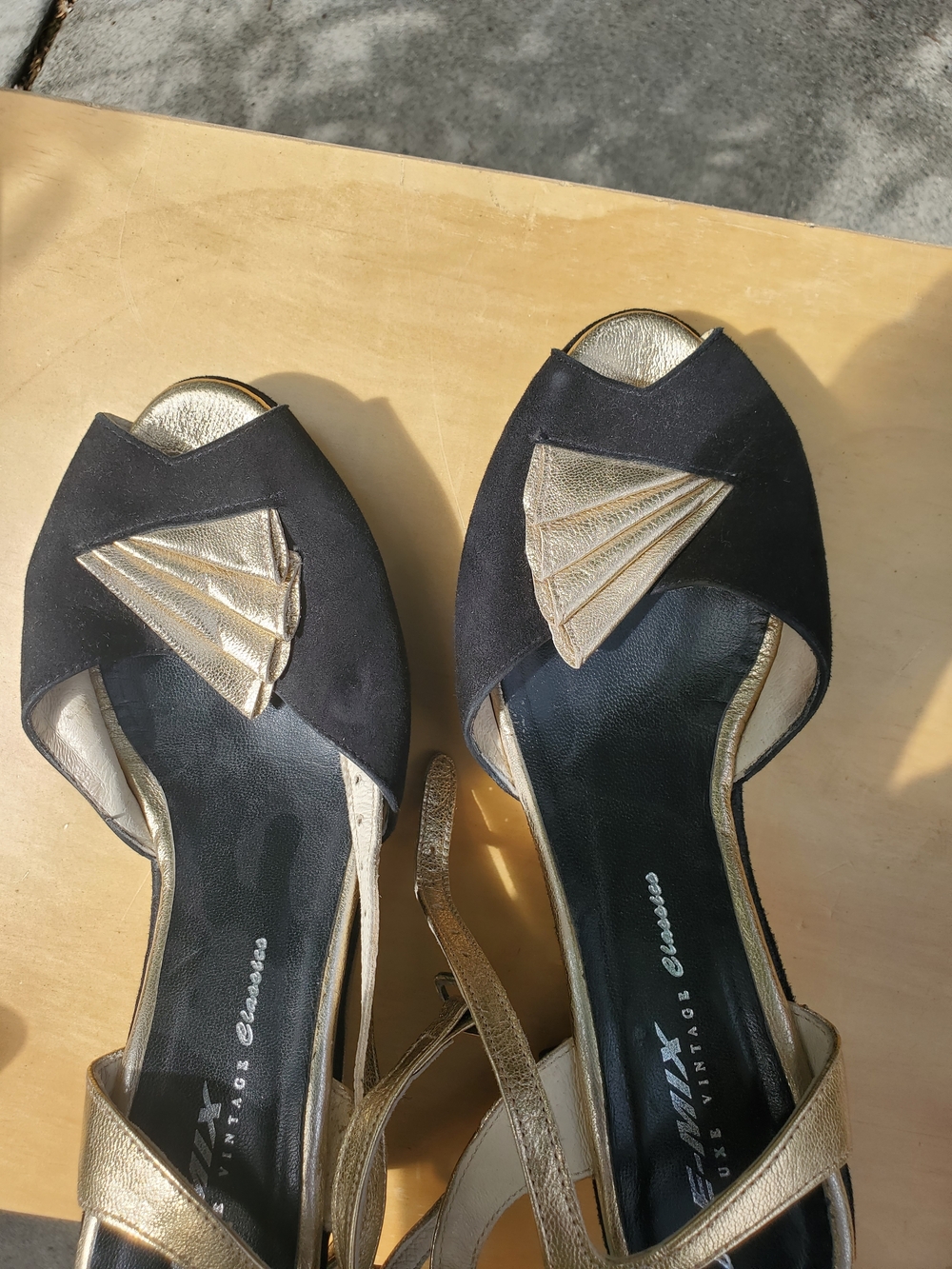 REMIX Gold Accent Black Peep-Toe Slingback Heels - Picture 9 of 9